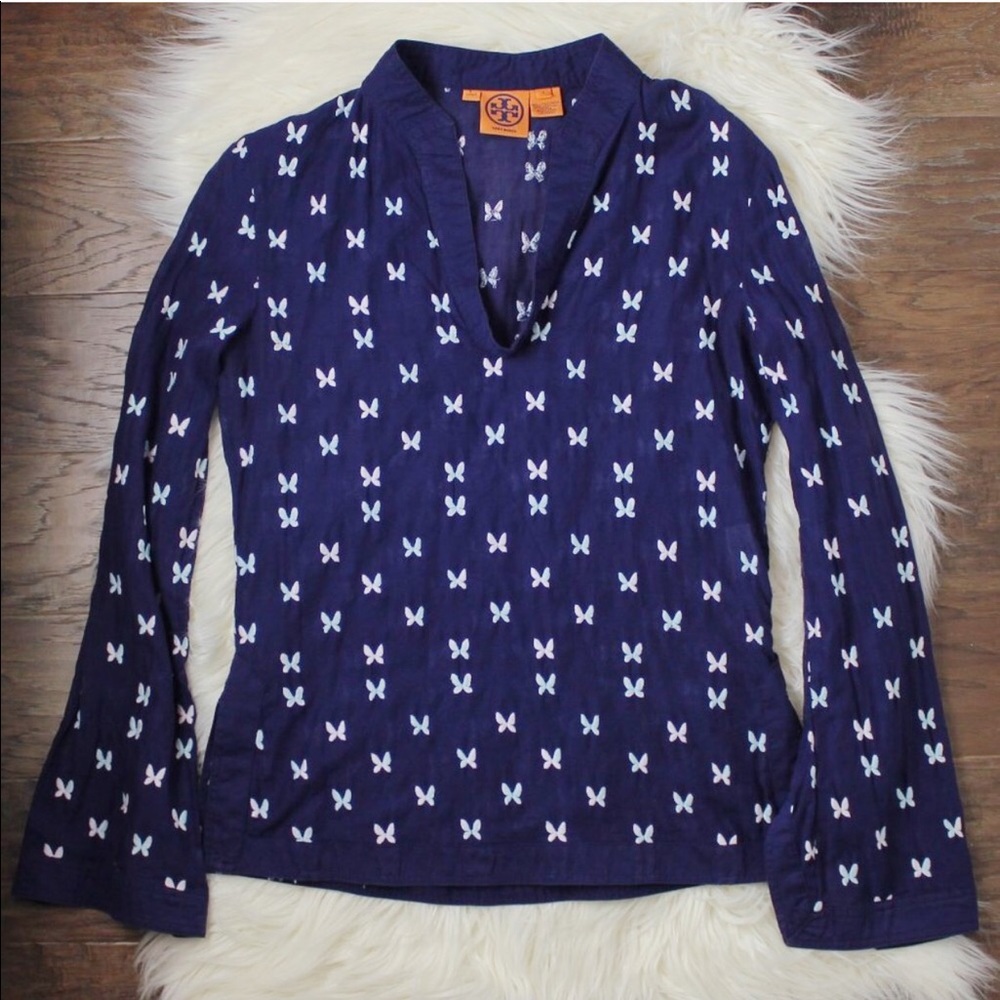 Tory Burch Embroidered Purple Butterfly Top